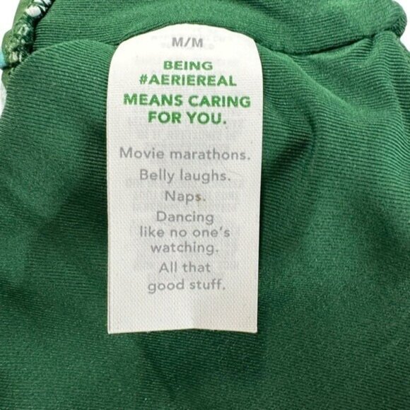 Aerie American Eagle M Side Tie Bikini Green Mod Stripe Print Real Good Swim - Picture 10 of 11